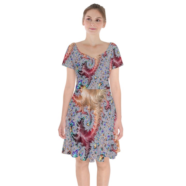 Fractal Artwork Design Pattern Short Sleeve Bardot Dress