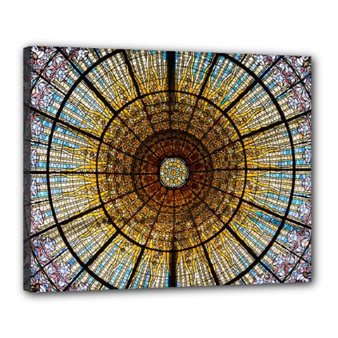 Barcelona Glass Window Stained Glass Canvas 20  X 16  (stretched) by Pakrebo