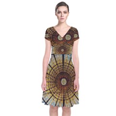 Barcelona Glass Window Stained Glass Short Sleeve Front Wrap Dress