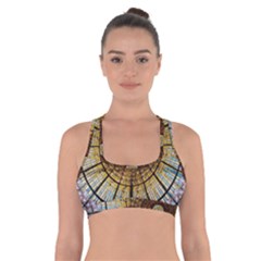 Barcelona Glass Window Stained Glass Cross Back Sports Bra by Pakrebo