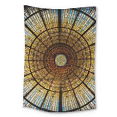 Barcelona Glass Window Stained Glass Large Tapestry by Pakrebo