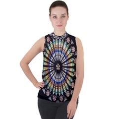 Stained Glass Cathedral Rosette Mock Neck Chiffon Sleeveless Top by Pakrebo