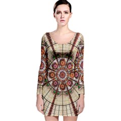 Pattern Round Abstract Geometric Long Sleeve Velvet Bodycon Dress by Pakrebo