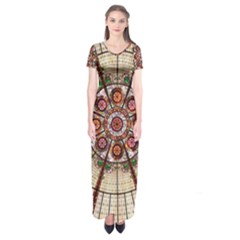 Pattern Round Abstract Geometric Short Sleeve Maxi Dress