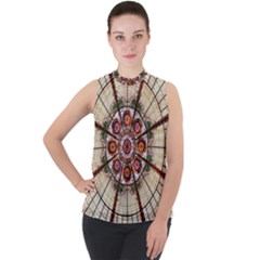 Pattern Round Abstract Geometric Mock Neck Chiffon Sleeveless Top by Pakrebo