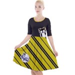 Yellow/Black Owl (stripes) Quarter Sleeve A-Line Dress