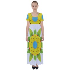 Abstract Flower High Waist Short Sleeve Maxi Dress