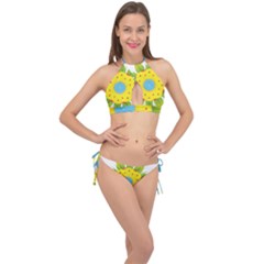 Abstract Flower Cross Front Halter Bikini Set by Alisyart