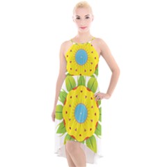 Abstract Flower High-low Halter Chiffon Dress 