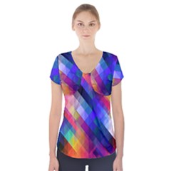 Abstract Background Colorful Short Sleeve Front Detail Top