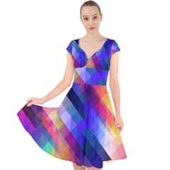 Abstract Background Colorful Cap Sleeve Front Wrap Midi Dress