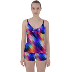 Abstract Background Colorful Tie Front Two Piece Tankini