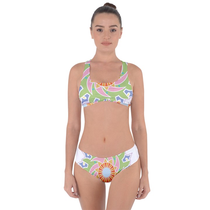 Abstract Flower Mandala Criss Cross Bikini Set