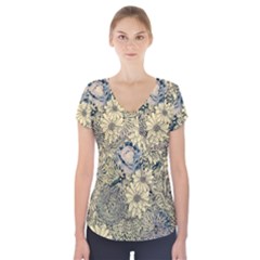 Abstract Art Botanical Short Sleeve Front Detail Top