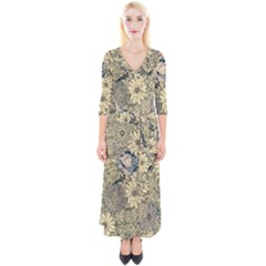 Abstract Art Botanical Quarter Sleeve Wrap Maxi Dress