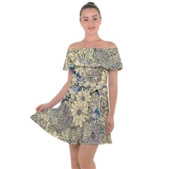 Abstract Art Botanical Off Shoulder Velour Dress