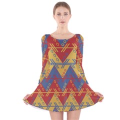 Aztec South American Pattern Zig Long Sleeve Velvet Skater Dress
