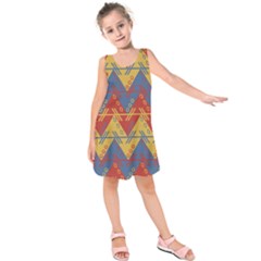 Aztec South American Pattern Zig Kids  Sleeveless Dress by Alisyart