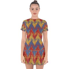 Aztec South American Pattern Zig Drop Hem Mini Chiffon Dress