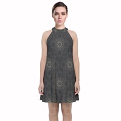 Background Star Pattern Velvet Halter Neckline Dress 