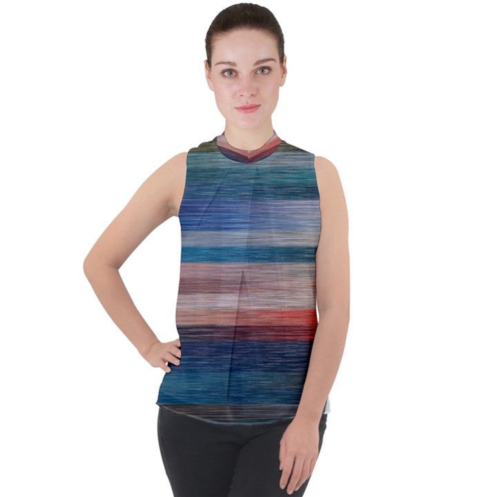 Background Horizontal Ines Mock Neck Chiffon Sleeveless Top