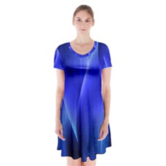 Audio Sound Soundwaves Art Blue Short Sleeve V-neck Flare Dress