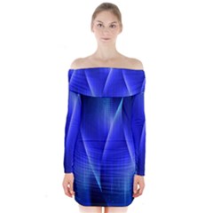 Audio Sound Soundwaves Art Blue Long Sleeve Off Shoulder Dress