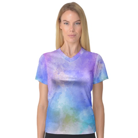 Background Abstract Purple Watercolor V-neck Sport Mesh Tee by Alisyart