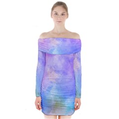 Background Abstract Purple Watercolor Long Sleeve Off Shoulder Dress