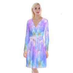 Background Abstract Purple Watercolor Long Sleeve Velvet Front Wrap Dress