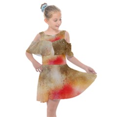 Abstract Space Watercolor Kids  Shoulder Cutout Chiffon Dress