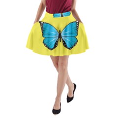 Butterfly Blue Insect A-line Pocket Skirt