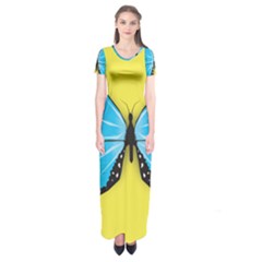 Butterfly Blue Insect Short Sleeve Maxi Dress