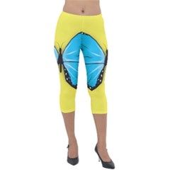 Butterfly Blue Insect Lightweight Velour Capri Leggings 