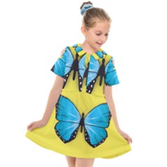 Butterfly Blue Insect Kids  Short Sleeve Shirt Dress