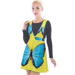 Butterfly Blue Insect Plunge Pinafore Velour Dress