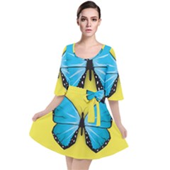 Butterfly Blue Insect Velour Kimono Dress