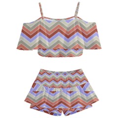 Chevron Pattern Kids  Off Shoulder Skirt Bikini