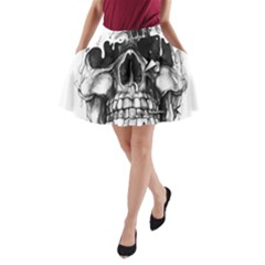 Black Skull A-line Pocket Skirt