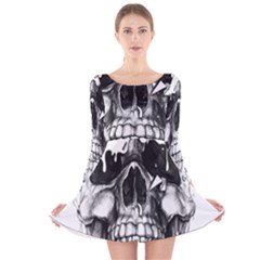 Black Skull Long Sleeve Velvet Skater Dress