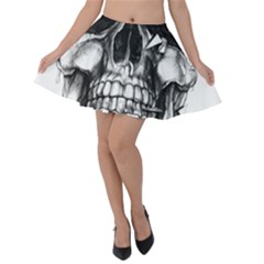 Black Skull Velvet Skater Skirt