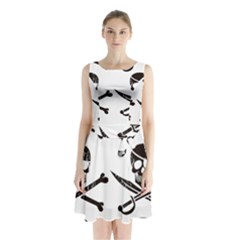 Bone Skull Sleeveless Waist Tie Chiffon Dress by Alisyart