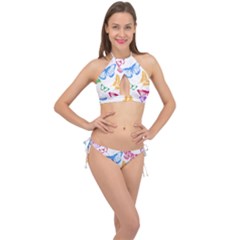 Butterfly Rainbow Cross Front Halter Bikini Set