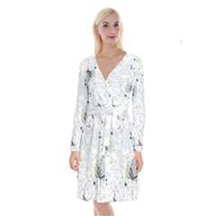 Butterfly Flower Long Sleeve Velvet Front Wrap Dress