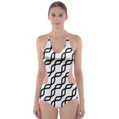 Diagonal Stripe Pattern Cut-out One Piece Swimsuit