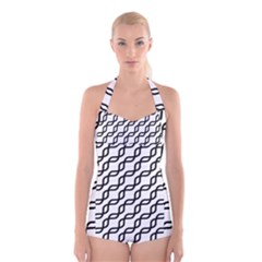 Diagonal Stripe Pattern Boyleg Halter Swimsuit  by Alisyart