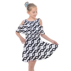 Diagonal Stripe Pattern Kids  Shoulder Cutout Chiffon Dress