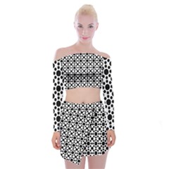 Dot Circle Black Off Shoulder Top With Mini Skirt Set by Alisyart