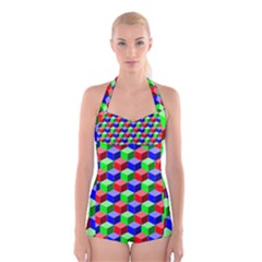 Colorful Prismatic Rainbow Boyleg Halter Swimsuit  by Alisyart