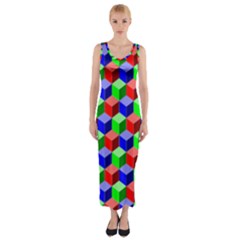 Colorful Prismatic Rainbow Fitted Maxi Dress